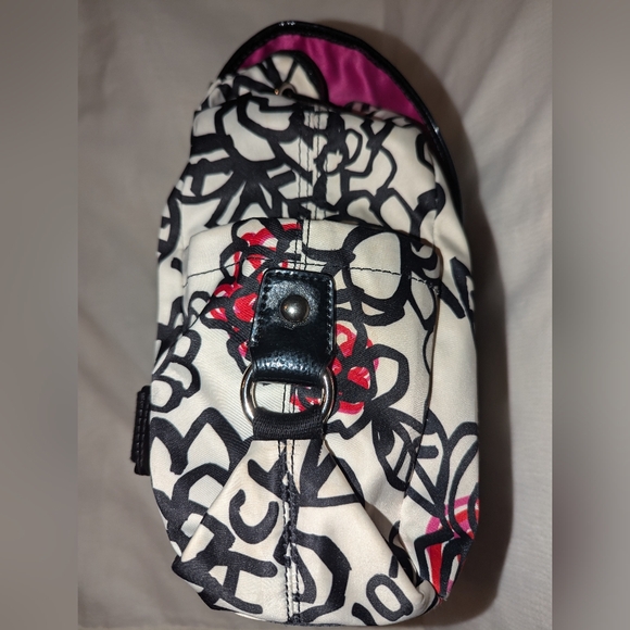 Coach Poppy Daisy Floral Graffiti Nylon Backpack Top Handle Black White Pink EUC - Picture 8 of 16
